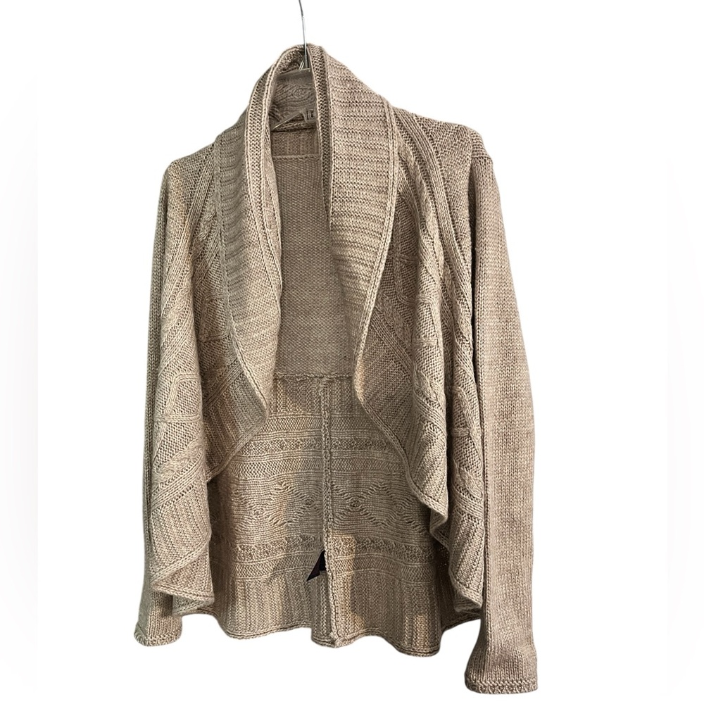 Colour Works Beige Sz S Draped Open Knit Cardigan Wool Blend Cozy Boho Chunky